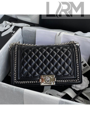 Chanel Quilted Calfskin Chain Charm Boy Handbag A67086 Black/Silver 2020