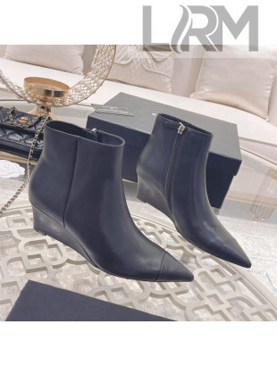 Chanel Calfskin Wedge Ankle Boots 7.5cm Black 2021