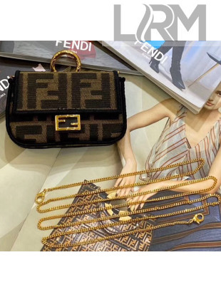 Fendi NANO BAGUETTE Charm Bag in FF Fabric Brown 2020