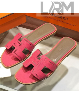 Hermes Santorini Epsom Calfskin Cut-out Classic H Flat Slide Sandals Pink 2021 22