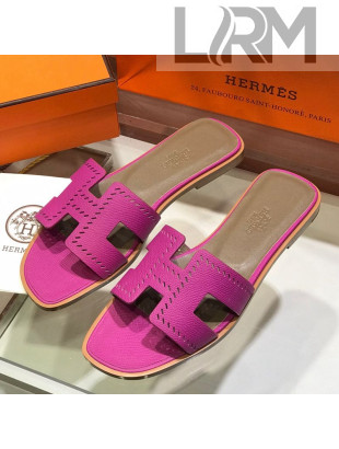 Hermes Santorini Epsom Calfskin Cut-out Classic H Flat Slide Sandals Purple 2021 23