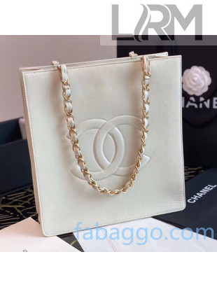 Chanel Shiny Aged Calfskin Vertical Shopping Bag AS1945 White 2020
