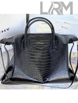 Givenchy Medium Antigona Soft Bag in Crocodile Effect Leather Black 2020