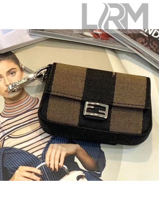 Fendi NANO BAGUETTE Charm Bag in Stripe Black/Brown 2020