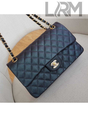 Chanel Medium Iridescent Quilted Grained Leather Classic Flap Bag Black/Gold 2019