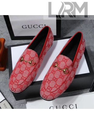 Gucci Jordaan Horsebit GG Canvas Flat Loafers Bright Red 2020