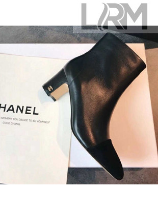 Chanel Calfskin & Grosgrain CC Heeled Ankle Boots 7cm Black 2021