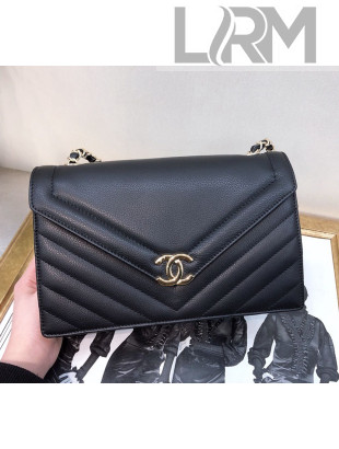 Chanel Chevron Calfskin Chain Flap Bag AS0027 Black 2019