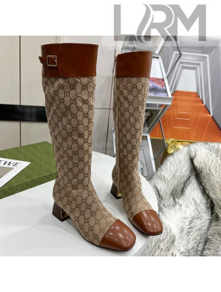 Gucci GG Canvas Knee-High Boot Beige/Brown 2021 35