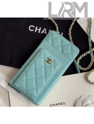 Chanel Grained Calfskin Classic Clutch With Chain AP0990 Light Blue 2020