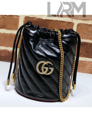 Gucci GG Diagonal Marmont Leather Mini Bucket Bag 575163 Black/Red 2019