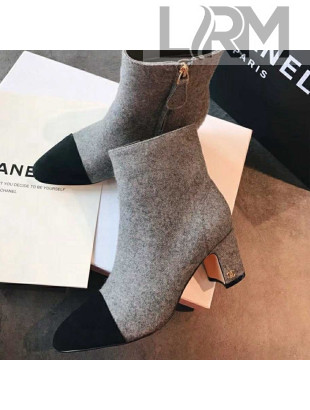 Chanel Tweed & Grosgrain CC Heeled Ankle Boots 7cm Gray 2021