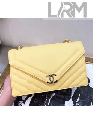 Chanel Chevron Calfskin Chain Flap Bag AS0027 Yellow 2019