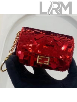 Fendi NANO BAGUETTE Charm Bag in Red Sequin 2020