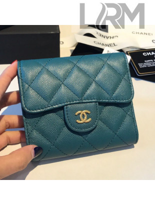 Chanel Three Folds Classic Small Flap Wallet A81900 Blue 2