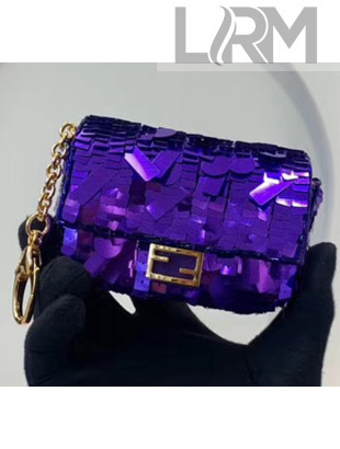 Fendi NANO BAGUETTE Charm Bag in Purple Sequin 2020