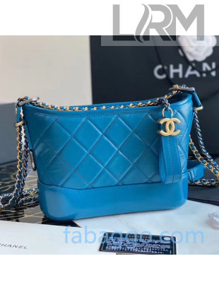 Chanel Quilted Aged Calfskin Gabrielle Small Hobo Bag A91810 Blue 2020