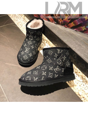 Louis Vuitton Monogram Denim Wool Short Boots with LV Strap Black 2020