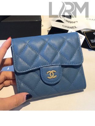 Chanel Three Folds Classic Small Flap Wallet A81900 Blue 1