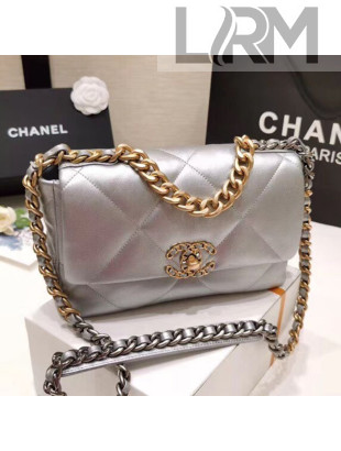 Chanel Quilted Goatskin 19 Flap Bag AS1160 Silver 2020