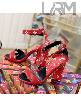 Louis Vuitton Silhouette Sandals 10cm in Studded Monogram Canvas Red 2021