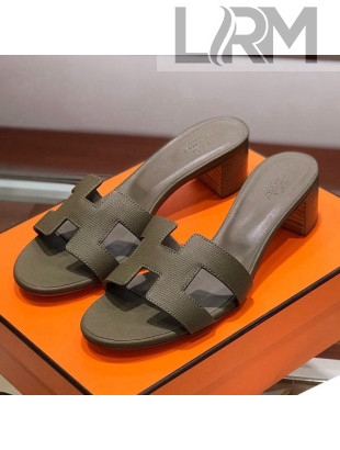 Hermes Santorini Epsom Calfskin Classic H Heeled Slide Sandals 