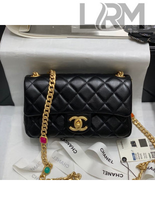 Chanel Lambskin Resin Stones Chain Small Flap Bag AS2380 Black 2021