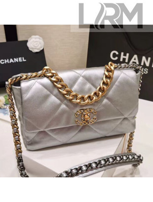 Chanel Quilted Goatskin 19 Large Flap Bag AS1161 Silver 2020