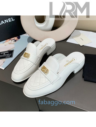 Chanel Boy Calfskin Flat Mules White 2020