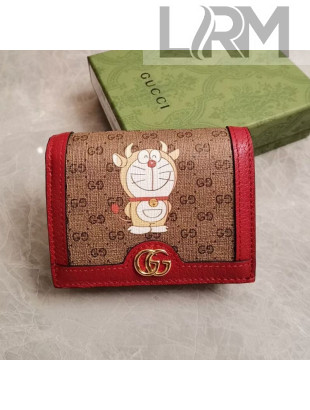 Doraemon x Gucci Ophidia GG Canvas Card Case Wallet 654541 Red/Yellow 2021