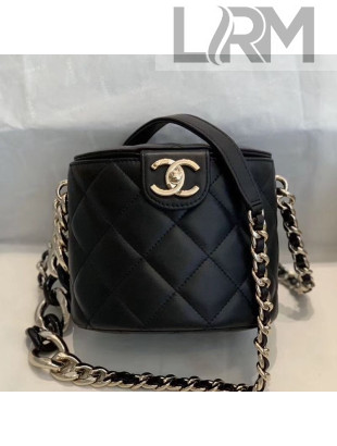 Chanel Quilted Lambskin Chain Round Vanity Case AS1355 Black 2019
