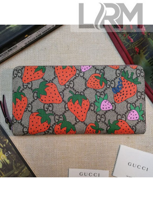 Gucci GG Gucci Strawberry Print Long Wallet ‎573865 2019