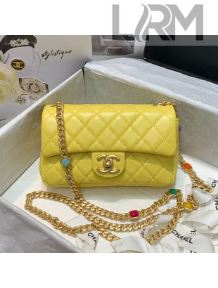 Chanel Lambskin Resin Stones Chain Small Flap Bag AS2380 Yellow 2021