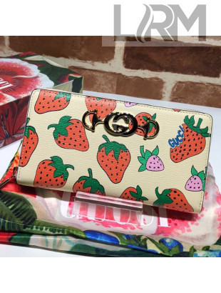 Gucci Zumi GG Gucci Strawberry Print Zip Around Wallet 570661 2019