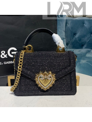 Dolce&Gabbana Small Devotion Lurex Fabric Top Handle Bag Black 2019