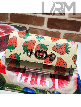 Gucci Zumi GG Gucci Strawberry Print Continental Wallet 573612 2019