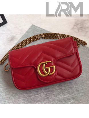 Gucci GG Marmont Leather Super Mini Bag ‎476433 Red/Gold 2021 