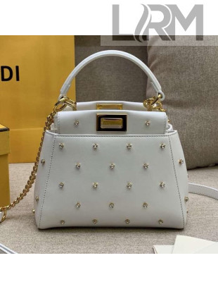 Fendi Lether Star Embellished Peekaboo XS Bag White 2019