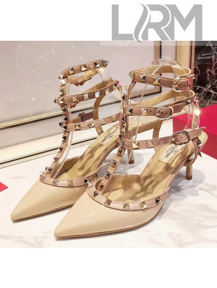Valentino Patent Calfskin Rockstud Ankle Strap With 6.5cm Heel Nude