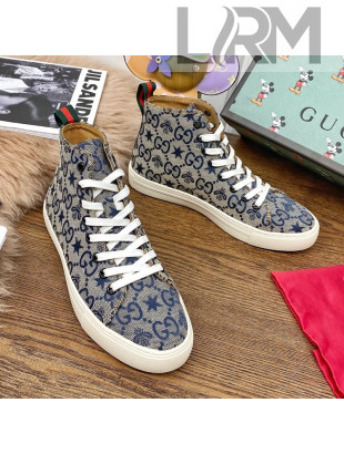 Gucci GG Star Bee Canvas High top Sneakers Grey/Blue 2020 (For Women and Men)