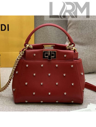 Fendi Lether Star Embellished Peekaboo XS Bag Red 2019