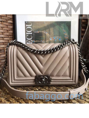 Chanel Chevron Lambskin Medium Classic Boy Flap Bag A67086 Beige/Aged Silver 2020