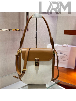 Prada Canvas and Leather Shoulder Bag 1BG250 White/Brown 2021