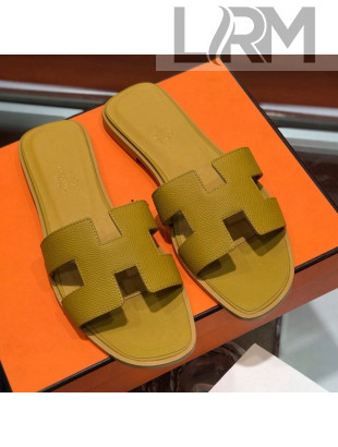 Hermes Santorini Epsom Calfskin Classic H Flat Slide Sandals Yellow 2021 37