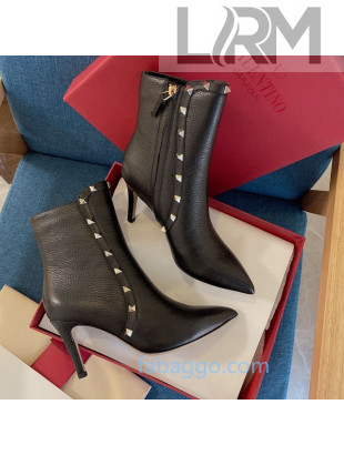 Valentino Rockstud Grained Calfskin Heel Short Boots 80mm Black 2020