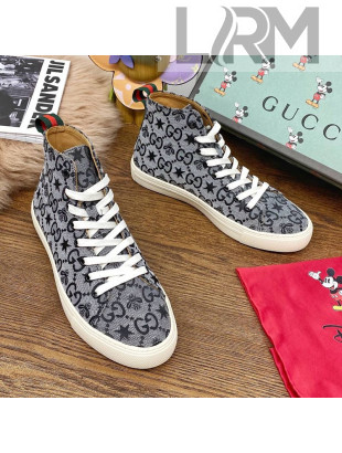Gucci GG Star Bee Canvas High top Sneakers Grey/Black 2020 (For Women and Men)