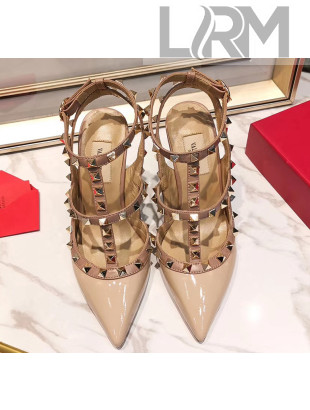 Valentino Patent Calfskin Rockstud Ankle Strap With 9.5cm Heel Nude