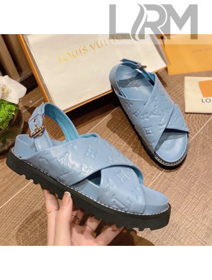 Louis Vuitton Paseo Flat Comfort Crossover Monogram Leather Sandals Blue 2022