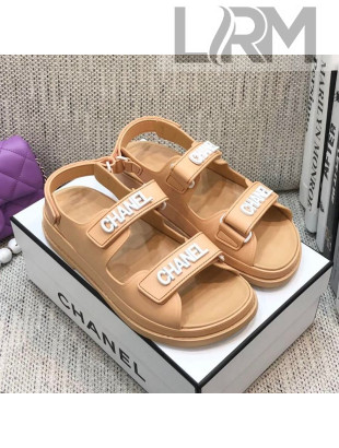 Chanel Leather Strap Flat Sandals with White CHANEL Charm G35927 Nude 2021