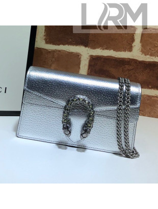 Gucci Dionysus Super Mini Bag in Metallic Silver Leather 476432 2020